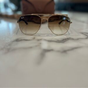 Ray-Ban Gold and Brown Aviator Sunglasses